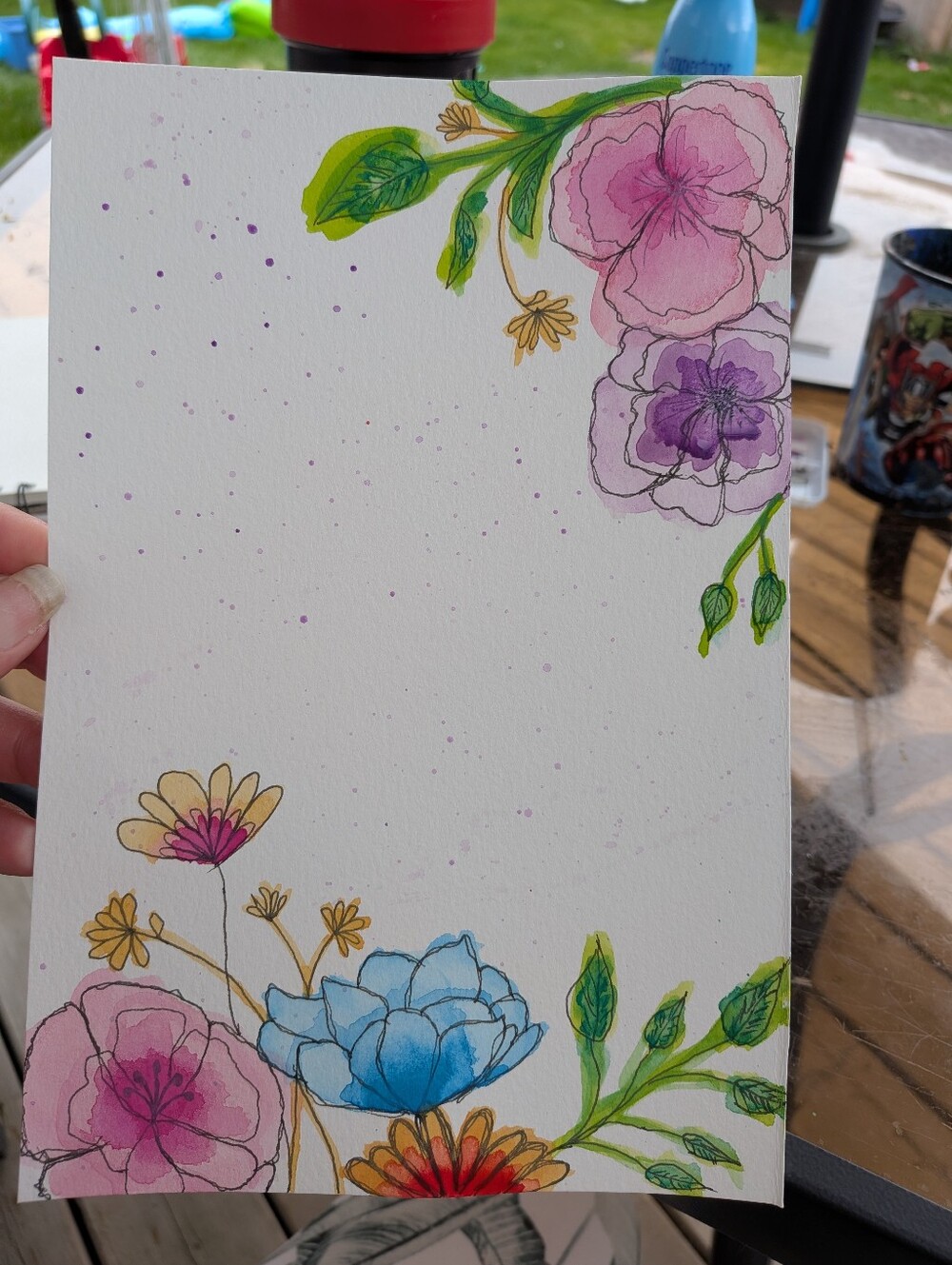 Floral Watercolor Art Print - Pink, Purple, Blue, Green